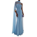Light Blue Ruched Bodycon Mermaid Maxi Dress for Women for Cape Sleeve Design Draped Skirt for Red Carpet Award Ceremonies