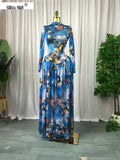 Women Long Sleeve Tie Dye Print O-neck Big Swing Midi A-line Long Maxi Dress 2026 Elegant Evening Birthday Party Dresses