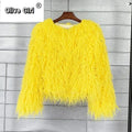 Solid Faux Fur Coats  Women Full Sleeve O-neck Open Stitch Covered Button Fur Jackets Winter Autumn Warm New Fashion