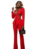Red Sexy V-neck Long Sleeve Jacket+High Waist Flare Pants Blazer Set Women'S 2026 New Hollow Out Designer Two-Piece Set