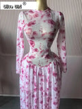 Women leaf Print patchwork smock Midi A-line Long Maxi Dress 2026 Elegant Evening Birthday Party Dresses Trendy Vestidos