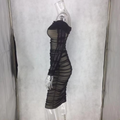 Sexy Black Mesh Summer Dress Women Slash Neck Folds Bodycon Dress Woman Party Night Vintage Elegant Dress Ladies Vestidos