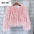 Solid Faux Fur Coats  Women Full Sleeve O-neck Open Stitch Covered Button Fur Jackets Winter Autumn Warm New Fashion