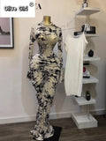 Women Long Sleeve Stacked Mesh See Though with Lining Bodycon Long Dress 2025 Autumn Evening Birthday Sexy Party Dresses