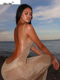 See Through Dress Female 2024Summer Thin Sleeveless Glitter Splits Coquette Backless Clubwear Beach Sexy Vestidos