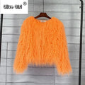 Solid Faux Fur Coats  Women Full Sleeve O-neck Open Stitch Covered Button Fur Jackets Winter Autumn Warm New Fashion